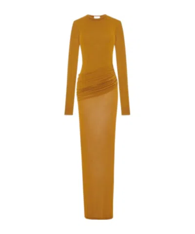 Saint Laurent Long Draped Dress In Yellow
