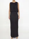 Saint Laurent Long Black Dress With Gathered Bodice