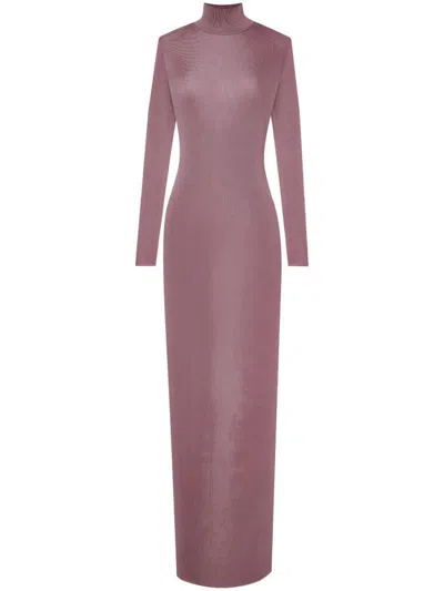 Saint Laurent Long Dress In Tight-fitting And Semi-transparent Viscose In Pink