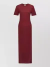 Saint Laurent Long Dress Round Neckline Short Sleeves Slit In Red