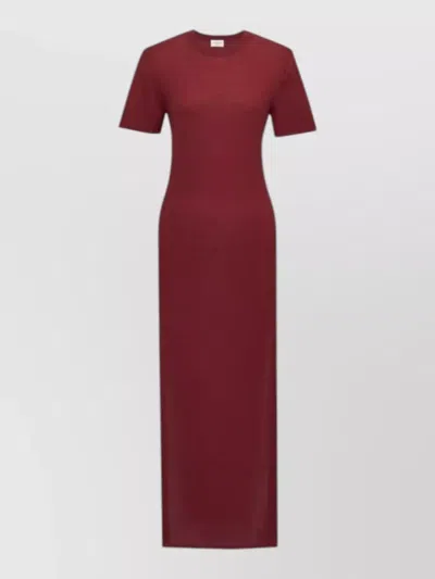 Saint Laurent Long Dress Round Neckline Short Sleeves Slit In Red