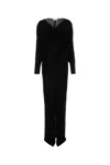 Saint Laurent Viscose Long Dress With Velvet Texture In Black