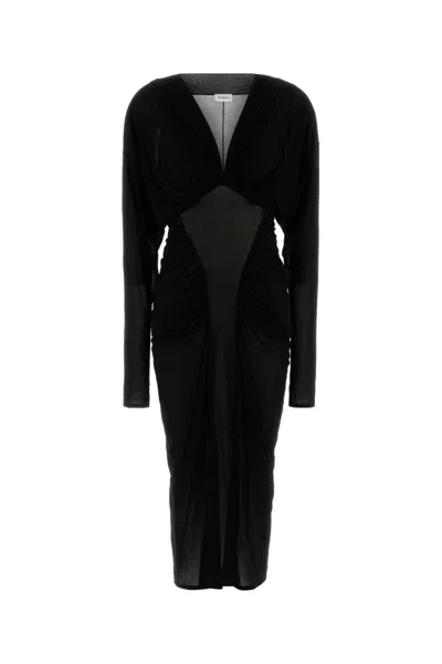 Saint Laurent Ruched Midi Dress In Black