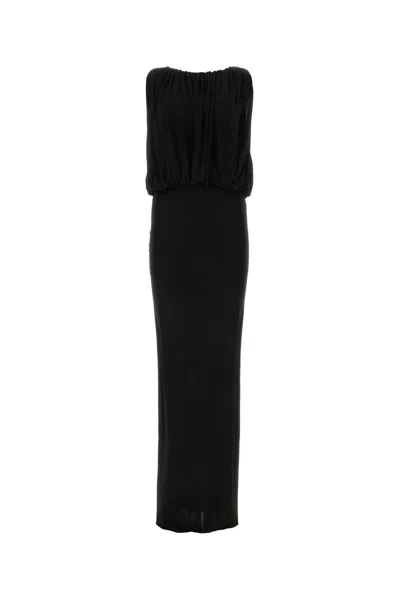 Saint Laurent Shoulder-baring Long Dress With Gathered Accents In Black