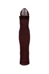 Saint Laurent Hood Detail Viscose Long Dress In Burgundy