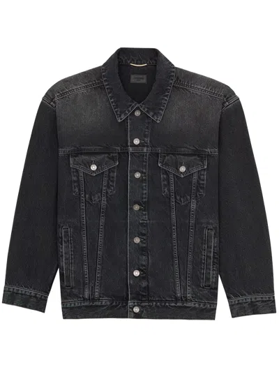 SAINT LAURENT SAINT LAURENT LONG EGG SHAPE BLACK COTTON JACKET