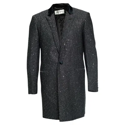 Pre-owned Saint Laurent , Long Glitter Sequins Blazer Jacket In Black