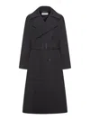 Saint Laurent Long Grain De Poudre Coat In Black