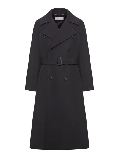 Saint Laurent Long Grain De Poudre Coat In Black