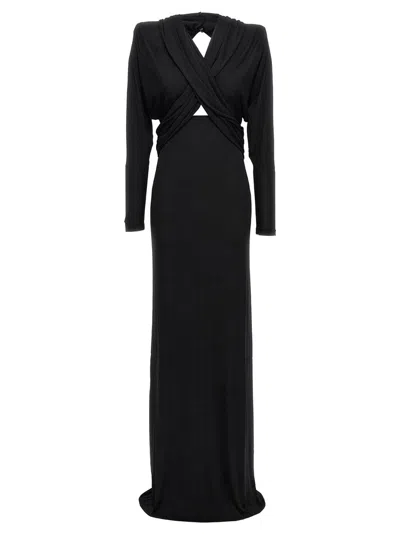 Saint Laurent Long Hooded Dress In Black