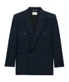 Saint Laurent Long Jacket In Wool Gabardine In Blue