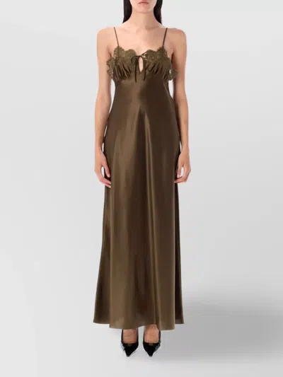 SAINT LAURENT LONG LACE TRIMMED SLIP DRESS