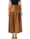 Saint Laurent Lambskin Midi Skirt Gathered Detailing In Brown