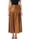 Saint Laurent Lambskin Midi Skirt Gathered Detailing In Brown