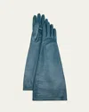 Saint Laurent Long Leather Gloves In Blue