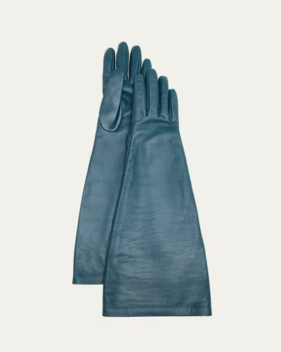 Saint Laurent Long Leather Gloves In Blue