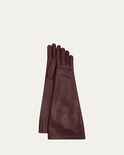 Saint Laurent Long Leather Gloves In Brown