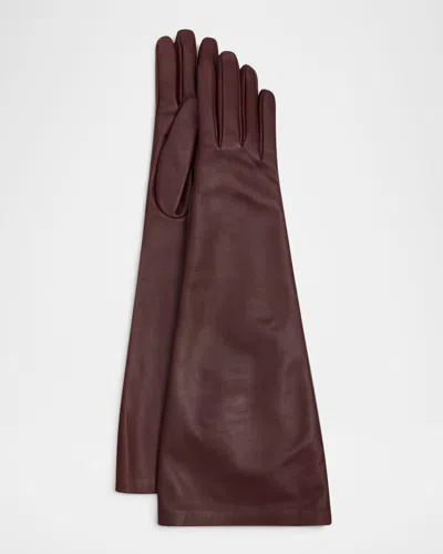 Saint Laurent Long Leather Gloves In Burgundy