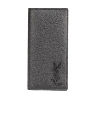 Saint Laurent Long Logo Appliqué Wallet In Black