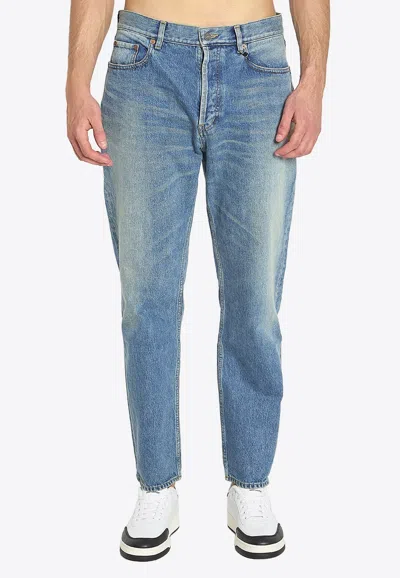 Saint Laurent Long Mick Faded Jeans In Blue