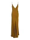 Saint Laurent Open-back Paneled Silk-satin Gown In Green