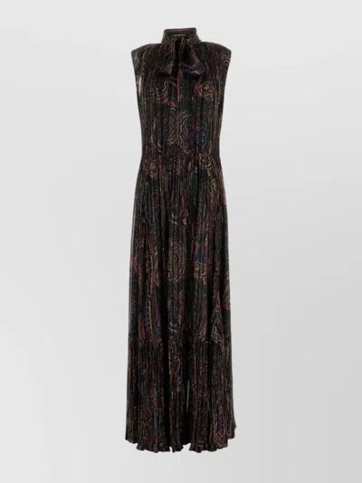 Saint Laurent Printed Silk Blend Long Dress In Brown