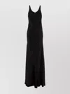 Saint Laurent Long Satin Dress Featuring Draped Detail In Black