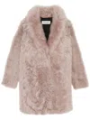 SAINT LAURENT LONG SHEARLING COAT IN ROSE ANTIQUE FOR WOMEN