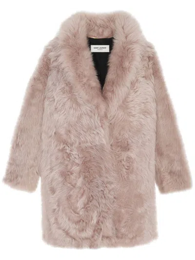 Saint Laurent Oversized Shearling Jacket In Pink