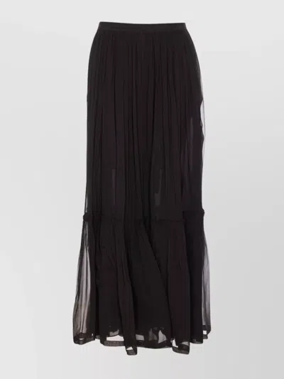 Saint Laurent Long Silk Skirt Elastic Waistband In Black