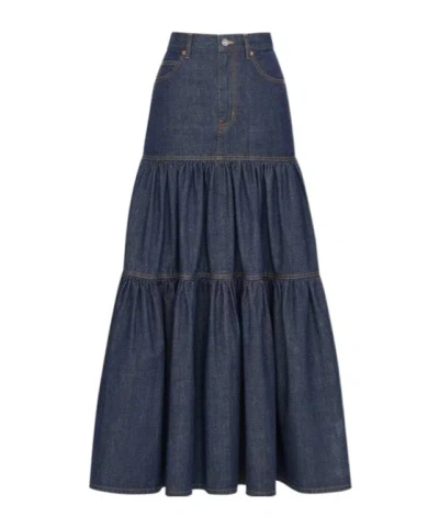 Saint Laurent Long Skirt In Indigo Denim In Blue