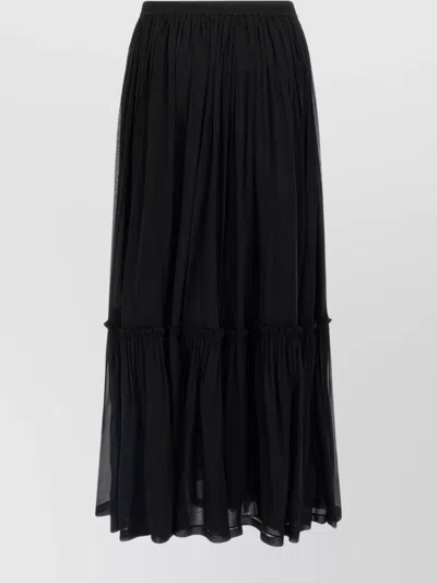 Saint Laurent Long Skirt With Elastic Waistband And Pleated Design In Black