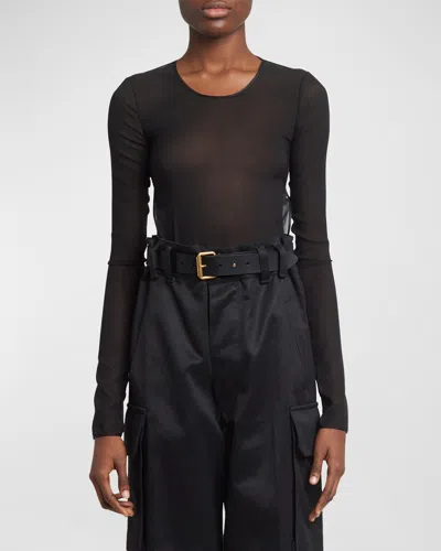 Saint Laurent Long-sleeve Backless Bodysuit In Noir