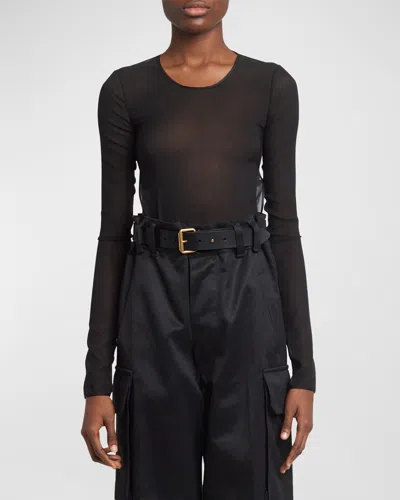 Saint Laurent Long-sleeve Backless Bodysuit In Nero