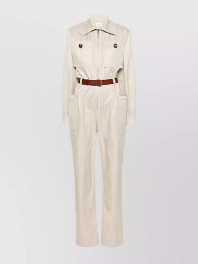 SAINT LAURENT LONG SLEEVE BELTED COTTON DRESS