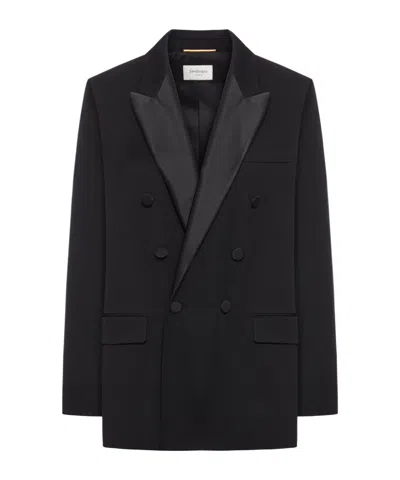 SAINT LAURENT SATIN-LAPELS DOUBLE-BREASTED BLAZER