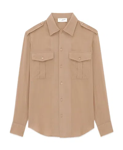 Saint Laurent Long-sleeve Button-fastening Shirt In Beige