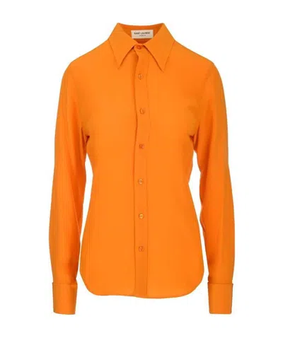 Saint Laurent Long-sleeve Button-front Shirt In Orange