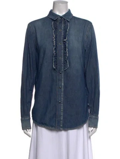 Pre-owned Saint Laurent Long Sleeve Button-up Top In Blue