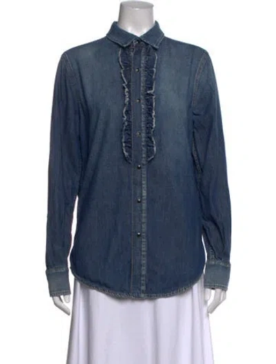 Pre-owned Saint Laurent Long Sleeve Button-up Top In Blue