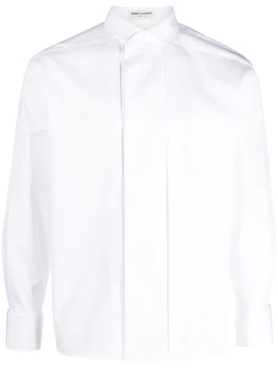 Saint Laurent Long-sleeve Cotton Poplin Shirt In White