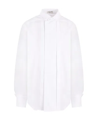 Saint Laurent Long-sleeve Cotton Poplin Shirt In White