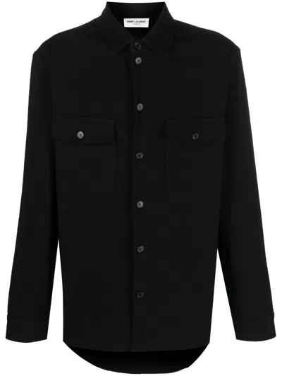 Saint Laurent Cotton Long-sleeve Shirt In Black