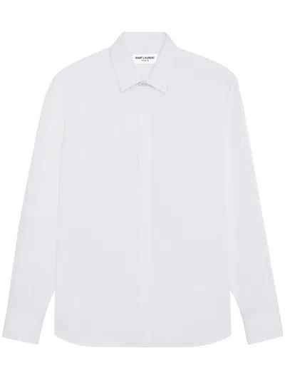 Saint Laurent Long-sleeve Cotton Shirt In White