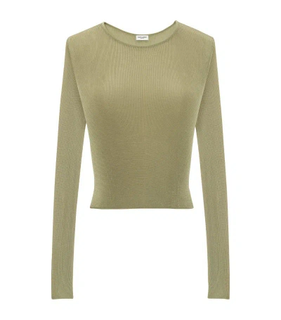 Saint Laurent Long-sleeve Crop Top In Green