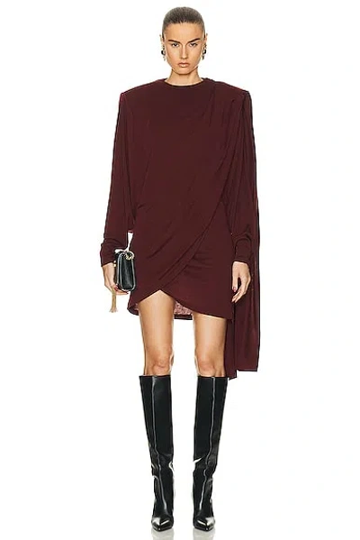 Saint Laurent Draped Strong-shoulder Long-sleeve Mini Dress In Red