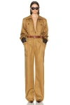 Saint Laurent Cotton Twill Jumpsuit In Camel