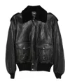 Saint Laurent Leather Bomber Jacket In Black