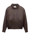 Saint Laurent Long Sleeve Leather Jacket In Brown