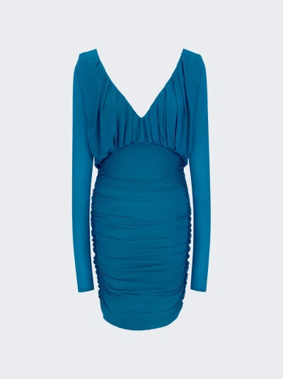 Saint Laurent Long Sleeve Mini Dress Blue